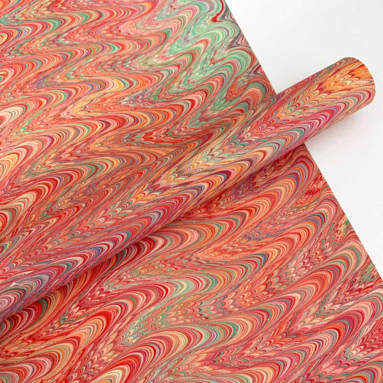 Hand Marbled Paper Nonpareil Combed Pattern in Reds ~ Berretti Marbled Arts
